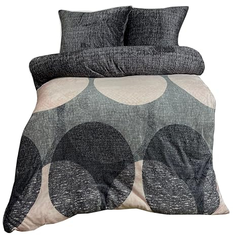 one-home Winter Bettwäsche Teddy Plüsch Nicki Cashmere Touch Coral Fleece Flauschig Kuschelig Warm Weich, Größe:3 teilig 240x220 cm, Farbe:Kreise Meliert rosa grau