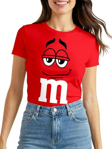 MoonWorks® Damen T-Shirt Fasching Karneval M Aufdruck Gruppen- Kostüm Verkleidung Last Minute Faschingskostüme Frauen Slim Fit Rot S