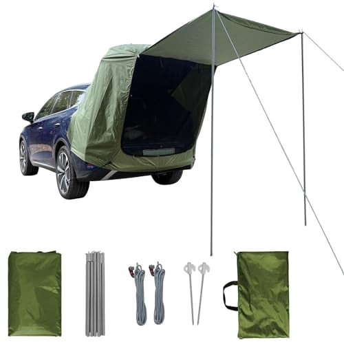 TAZZOR Heckzelt für Auto mit Moskitonetz, Winddicht, Sonnenschutz und Wasserdicht - Autozelt Heckklappe, Vorzelt Auto für SUV, Markise Auto für Camping und Outdoor Abenteuer (Green)