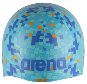 Arena Poolish Silikon-Badekappe für Training und Rennen, Einheitsgröße, Poolfliesen/Blau