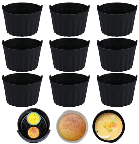 ISFORU Ramekins for Air Fryer, 9PCS Air Fryer Egg Mould Accessories, Silicone Ramekins, Large Muffin Cups for Air Fryer Baking (Black)