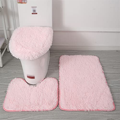 Reyox Badvorleger Set 3 Teilig, Weiche Hochflor Badematte rutschfest, Mikrofaser Flauschig Badteppich für Toilett WC Badezimmer Rosa 2 3 STK