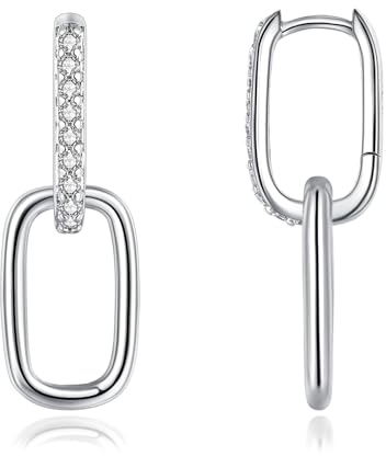 Loutade Ohrringe Silber 925 Creolen mit Anhänger für Damen, 925 Sterling Silber Oval Creolen Doppelt, Kleine Schlafen Geometrische Ohrringe Hängend Silber Kreolen, Ovale Kreolen für Frauen