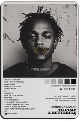 Kendrick Lamar Poster To Pimp A Butterfly, Albumcover, Retro-Poster, Metallblechschild, schicke Kunst, Retro, Eisenmalerei, Bar, Menschen, Höhle, Café, Familie, Garage, Poster, Wanddekoration, 20 x 30