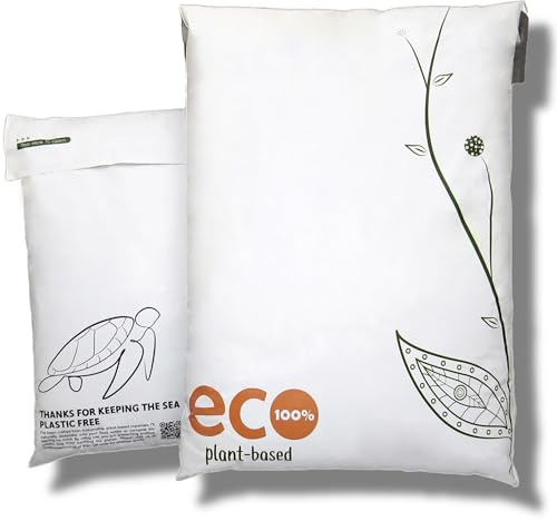 Treehouseco Umweltfreundliche, kompostierbare Versandtaschen: biologisch abbaubar, wiederverwendbar und plastikfrei, weiß, Large: 14 x 19.5 (36 x 50cm), Modern