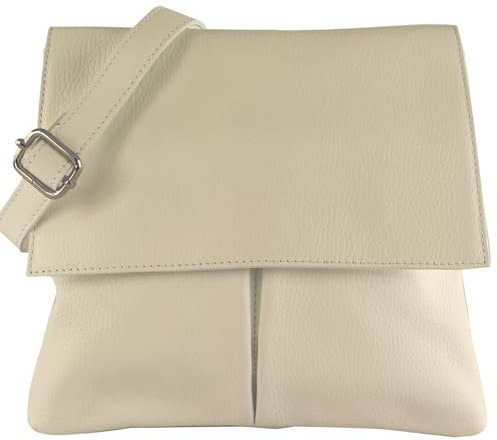 modamoda de T63LEDER Damen Leder Umhängetasche Schultertasche handmade in Italy, Farbe:Creme