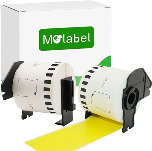 Molabel 2 Rollen DK44605 DK-44605 Gelb 62mm x 30,48m wiederverwendbare Endlosetiketten, kompatibel mit P-Touch QL-500 QL-550 QL-570 QL-700 QL-720NW QL-1050 QL-1100 QL-1110NWB QL-800 QL-810W QL-820NWB