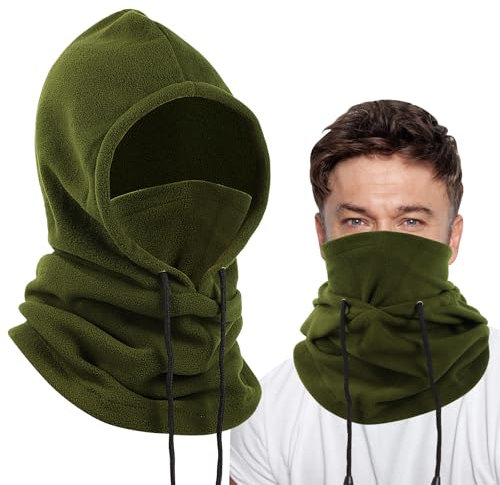 Risipu Fleece Balaclava Wintermütze Thermo Gesichtsmaske für Männer & Frauen Snood Hood Hut Halswärmer Windproof Ski Mask (DE/NL/SE/PL, Alphanumerisch, Einheitsgröße, Grün)