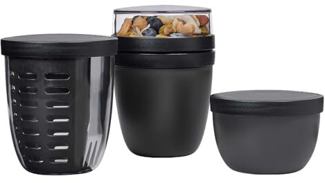 Mepal - Promotion-Set Pots Ellipse 3-teilig - Lunchpot 500 + 200 ml, Fruitpot 600 ml, Snackpot 350 ml - Essensbehälter, Joghurtbecher, to go Becher - Geeignet für Spülmaschine - Nordic Black