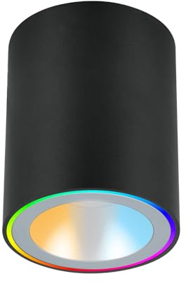 SYLVANIA Smart LED Aufbauspot schwarz | mit Leuchtring | Warm - Tageslichtweiß | RGB Deckenstrahler dimmbar | Aufbauleuchte kompatibel mit App, Alexa, Siri