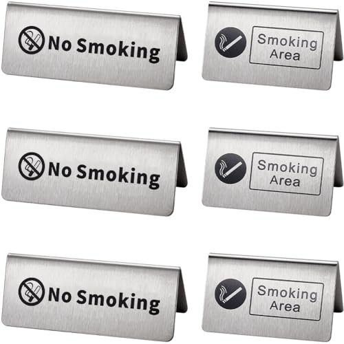 CRASPIRE 6 panneau de Table Non Fumeur en Acier Inoxydable 2 styles Avertissement en Métal Zone Fumeur Panneau de Table Panneau D'Affichage de Logo de Bureau Non Fumeur pour Hôtel Hôpitaux Restaurants