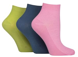 ELLE Womens Bamboo Ribbed Ankle Socks 3 Pairs | Short, Plain, Soft, Breathable, Black, White, Fashion Colours