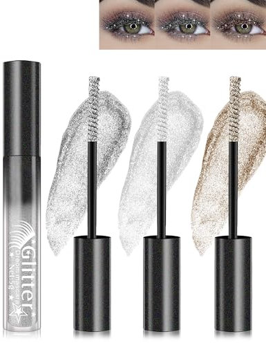 Glitter Mascara-3 Farben Silber Weiß Gold Metallisch Glitzer Wimperntusche,Glänzende Diamant Langlebige Volumizing Curling Verlängerung Wimpern, Wischfester Schimmern Augen Makeup Set Für Frauen-1+4+6