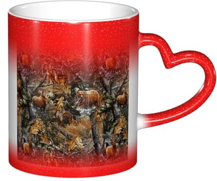 WCXTHGFA Kaffeetasse mit Jagdmotiv und Hirsch, Bär, Elch, Farbwechsel, Keramik, hitzeempfindliche Kaffeetassen