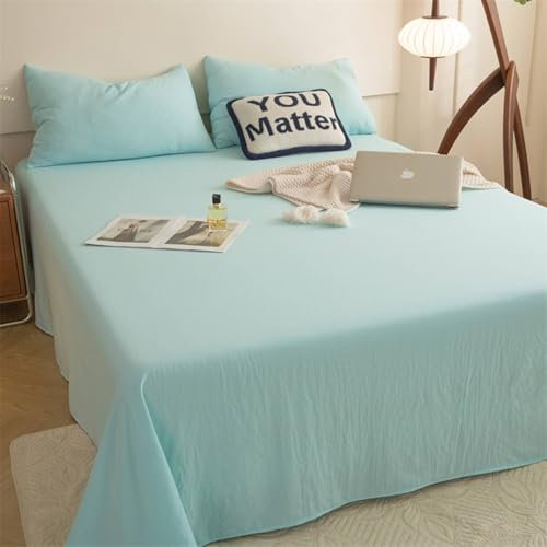 Lirzxin Betttücher (120 cm Bett) 160x230 cm, Bettlaken Baumwoll Mull Einfarbig Bettwäsche Einzelbett Atmungsaktives und Weiches, Himmelblau