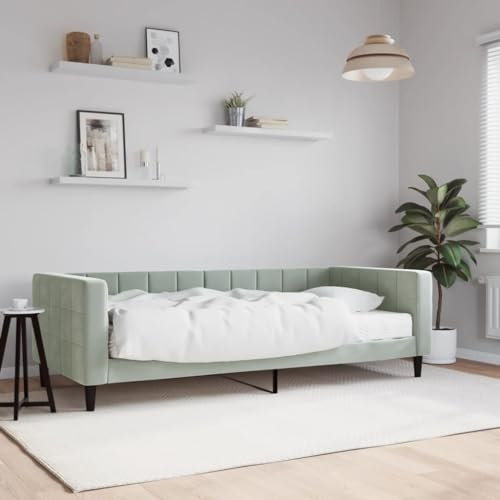 Xichuzi Tagesbett mit Matratze Hellgrau 90x200 cm Samt, Schlafsofa, Daybed, Bettsofa, Sofa Bed, Sofabett, Schlafcouch, Jugendbett, Bettgestell, Bettcouch - 3196667
