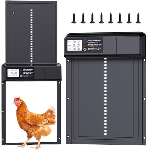 XPJBKC Automatic Chicken Coop Door with Timer, Waterproof Electric Chicken Coop with Manual Mode, Automatic Chicken Door, Anti-Pinch Design, Large LCD Display, for Safe Chicken Keeping