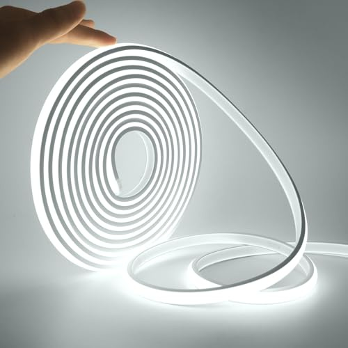 KISUFU 230V COB Neon LED Streifen, 288 LEDs/m Wasserdicht IP65 Schnitt alle 50cm, 220V LED Band Light Strip mit ON/OFF Schalter für Küche, Badezimmer, Werkbank, DIY, Die außendekoration.weiß.1M
