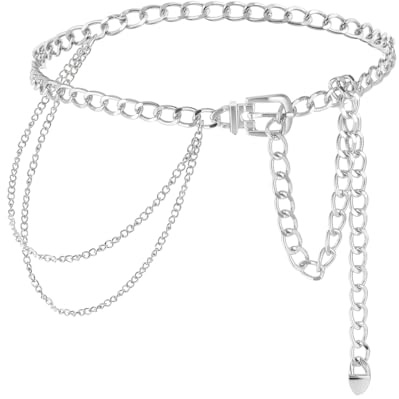 Eigso Silber Legierung Kette Gürtel für Frauen Breite Taille Ketten Harness Western-Outfits