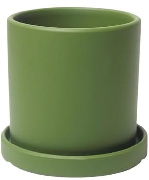 GLigeT Blumentopf Grüner zylindrischer Blumentopf, Keramik-Blumentöpfe mit Untertassen, Tablett und Drainagelöchern, kleine Pflanzgefäße for Zimmer, Balkon, Garten, Büro Übertöpfe