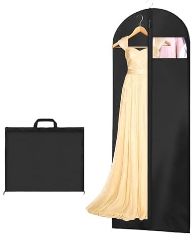 AMFUN 2 Pezzi Borsa Porta Abiti Con Cerniera, Porta Abiti Lungo, Borsa Dell'abbigliamento da Sposa, Sacca Porta Abiti per Abiti Lunghi da Viaggio per Guardaroba e Viaggio, 180×60 cm (Nero)