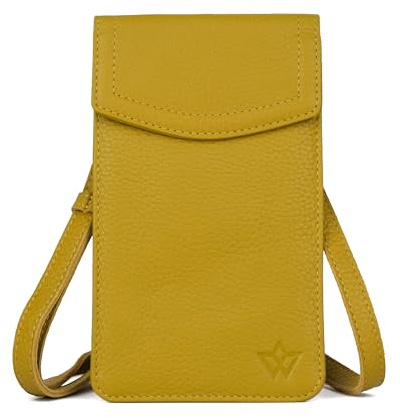 WASAMA Genuine Leather Crossbody Phone Bag for Women, Small Detachable-Strap Mini Mobile Phone Bag with Button Flap and two card slot, Ideal for Travel & Everyday Use