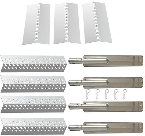 YONYO Stainless Steel 4PCS 16516 Burners + 4PCS 16631 Flame Tamer Flavor bar and + 3PCS 16520 Heat Plate Shield for Bull Grill Replacement Parts,Fits for Lion, Cal Flame 4 Burner Gas Grills