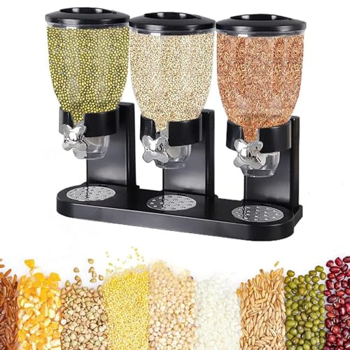 Esenlong Triple Canister Cereal Dispenser,6L Countertop Dry Food Dispenser Control Storage Container,Machine Storage Bottles for Cornflakes,Candy,Nuts,Beans,Granola
