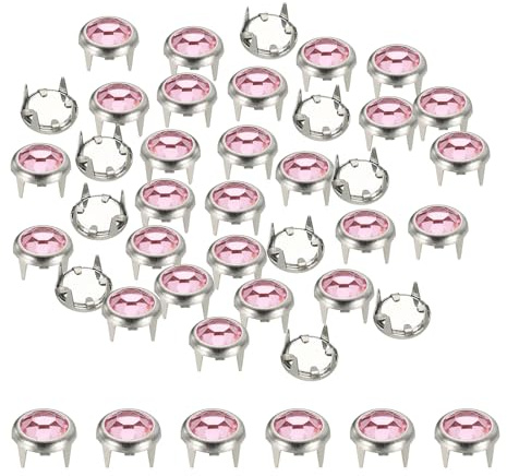 YELARXI Borchie con strass, strass a forma di artiglio, rivetti rotondi decorativi, 8 mm, adatti per abbigliamento, fai da te, pelle, borse, cinture (confezione da 30, rosa)