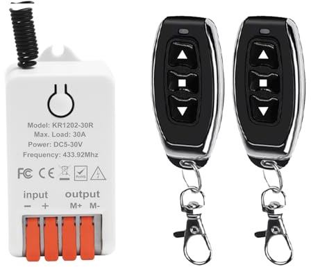 QIACHIP DC 5V/12V/24V Commutateur de télécommande Moteur 30A Relais Récepteur Module sans fil RF avec 2 émetteurs pour porte de garage,volet roulant,rideaux électriques,moteur avant-arrière