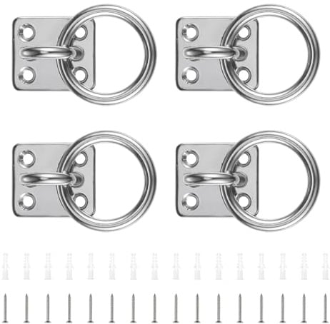 PARFCO 4 Stück Edelstahl Augplatte mit Öse, 304 Edelstahl Ringplatte | 304 Edelstahl Augplatte mit Ring und 8 mm Öse, geeignet zur Befestigung an Holzpfosten, Wänden und Decken