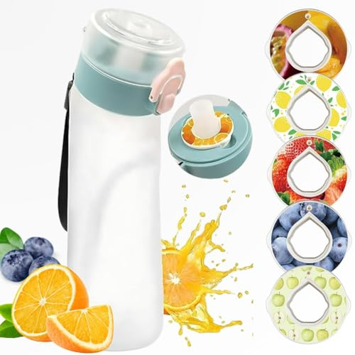ABBISENSE™ Air Trinkflasche, BPA-frei, 750 ml Tritan-Trinkflasche mit 6 Fruchtaroma-Pods, auslaufsicherem Deckel und ergonomischem Strohhalm, für Erwachsene und Kinder, zuckerfreies Luftflasche