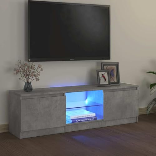 WRJENFSC Meuble TV avec éclairage LED - Gris béton - 120 x 30 x 36 cm - Design moderne - Robuste et durable - Pour le salon