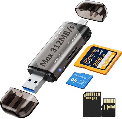 HOURUNTAIL Lecteur de cartes USB Type C SD&TF 4.0, 3.0 3.1 haute vitesse 312 Mo/s UHS-II Dual Slot adaptateur de mémoire externe SDXC, SDHC, MicroSD, MMC, RS-MMC, Micro SDXC, Micro SDHC andriod