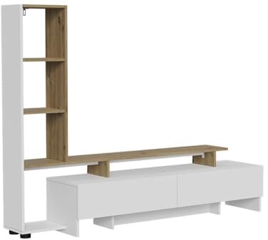 Vicco Lowboard Tavora, Weiß/Eiche, 168.2 x 120 cm mit 2 Schubladen, zur Verwendung als TV-Board mit offenen Ablageflächen