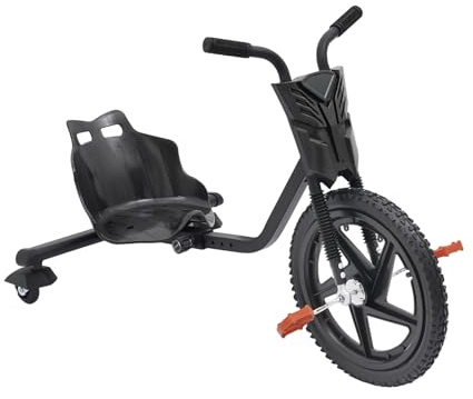 Drift Dreirad Verstellbarer Schalensitz LED-Hinterräder 90x68x60 cm Belastbar Bis 80 kg Für Kinder Ab 6 Jahren Mit 40 cm Gummi-Vorderrad Schwarz
