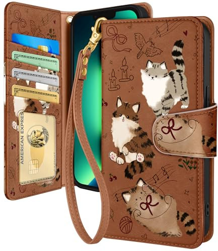 Toycamp for iPhone 13 Pro Max Wallet Case with Wrist Strap - Leather Flip Folio Phone Case with RFID Blocking 4 Card Holder for Apple for iPhone 13 Pro Max Funda Cute for Women Ladies, Music Cat