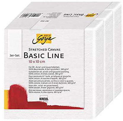 KREUL 631010 - Solo Goya Stretched Canvas Basic Line Keilrahmen 10 x 10 cm, 3er Set, mit Leinwand aus Baumwolle 4 fach grundiert, ideal für Öl, Acryl-und Gouachefarben