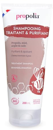 PROPOLIA - Bio – Pflegendes Shampoo – Propolis/Honig/Ton/Cade – reinigt und beruhigt – geeignet für gereizte Kopfhaut und fettiges Haar – 200 ml