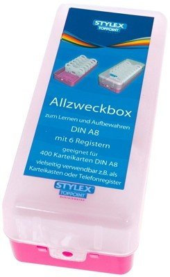 STYLEX® Karteikasten A8 Allzweckbox Lernbox für ca. 400, Farbe:pink