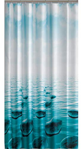 Ekershop EDLER Textil Duschvorhang 180 x 200 cm Stein im Meer Dunkel Türkis Petrol Schwarz inkl. Ringe