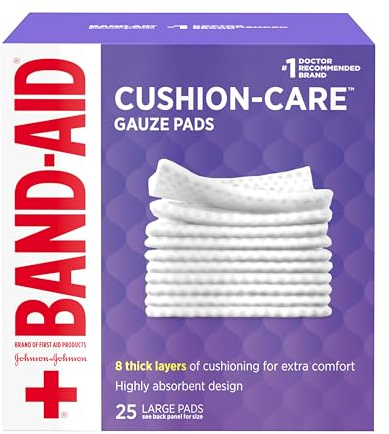 BAND-AID Brand Cushion-Care Gauze Pads, Large Size, 4 in x 4 in, 25 Count