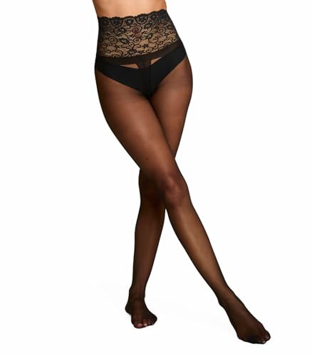 commando Sexy Sheer Tights | Luxury Sheer Hosiery with Dig-Free Lace Waistband | Fusion Tech Prevents Snags and Runs | Black, Large