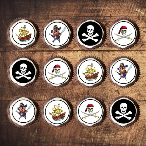 VORGESCHNITTENE Piraten-Cupcake-Topper, Schatz-Thema, essbare Mini-Kuchendekorationen – essbare Piraten-Partydekorationen, Piraten-Kuchentopper, essbare Piraten-Cupcake-Topper (48)