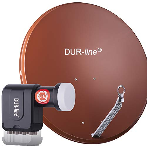 DUR-line 8 Teilnehmer Set - Qualitäts-Alu-Satelliten-Komplettanlage - Select 85cm/90cm Spiegel/Schüssel Rot + Octo LNB - für 8 Receiver/TV [Neuste Technik, DVB-S2, 4K, 3D]