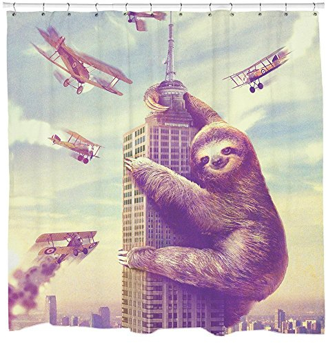 CHATAE Funny Wasserdicht Duschvorhang von Faultier Klettern in New York 182,9 x 182,9 cm 12 Haken im Lieferumfang enthalten