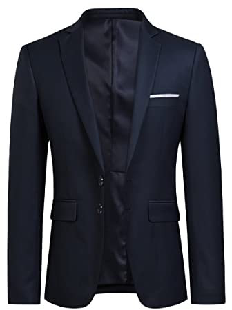 YOUTHUP Blazer da Uomo Giacca da Abito con 2 Bottoni Formale Monopetto Slim Fit Elegante Giacche da Smoking, Blu, L