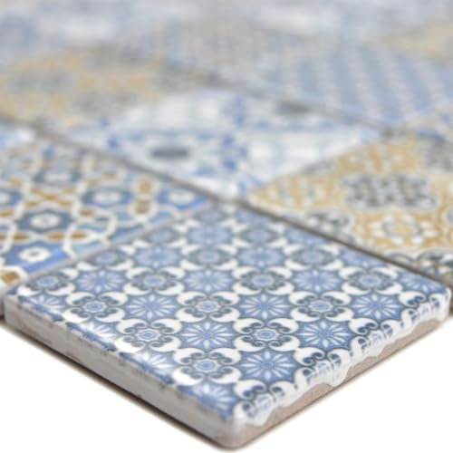 Keramik Mosaikfliesen Daymion Vintage Retro Optik Blau Braun 47