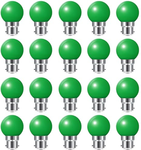 Coloured B22 Bayonet LED Small Golf Ball Bulbs,Fulighture Energy Saving Light Bulbs,2W=20W,for Outdoor Garden Patio,Halloween,Christmas Tree,Fairy Party Night Lights,20 Pack (Green)