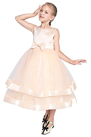 Vestito Bambina Senza Maniche Champagne Palla Toga Nozze Festa Pageant 7 Anni